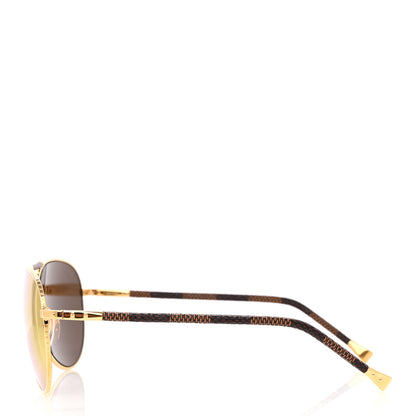 Louis Vuitton Damier Ebene Conspiration Pilote Aviator Sunglasses Z0790U Gold 3 of 7