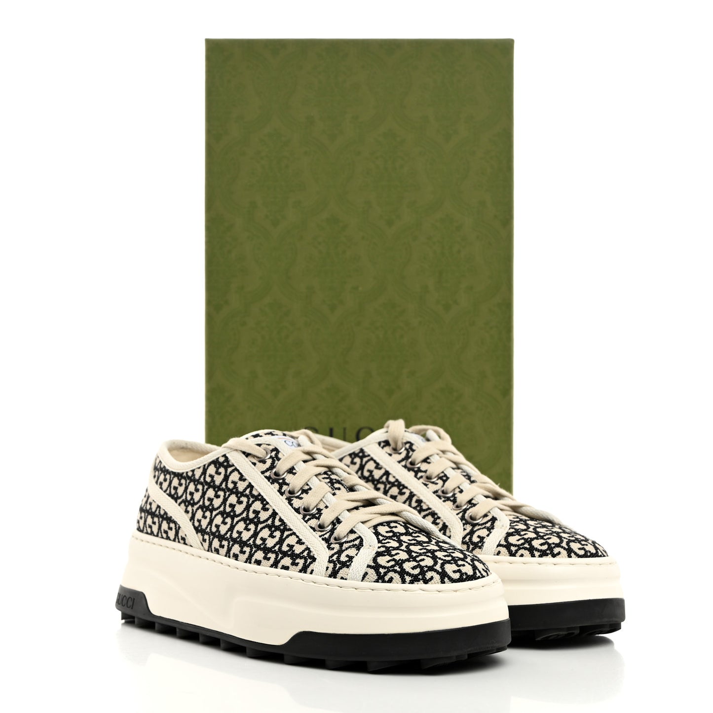 GG Monogram Jacquard Womens 1977 Tennis Platform 52mm Sneakers 38 Black Mystic White