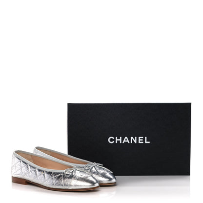 Chanel Metallic Aged Calfskin Quilted Cap Toe Ballerina Flats 36.5 Silver 11 of 11