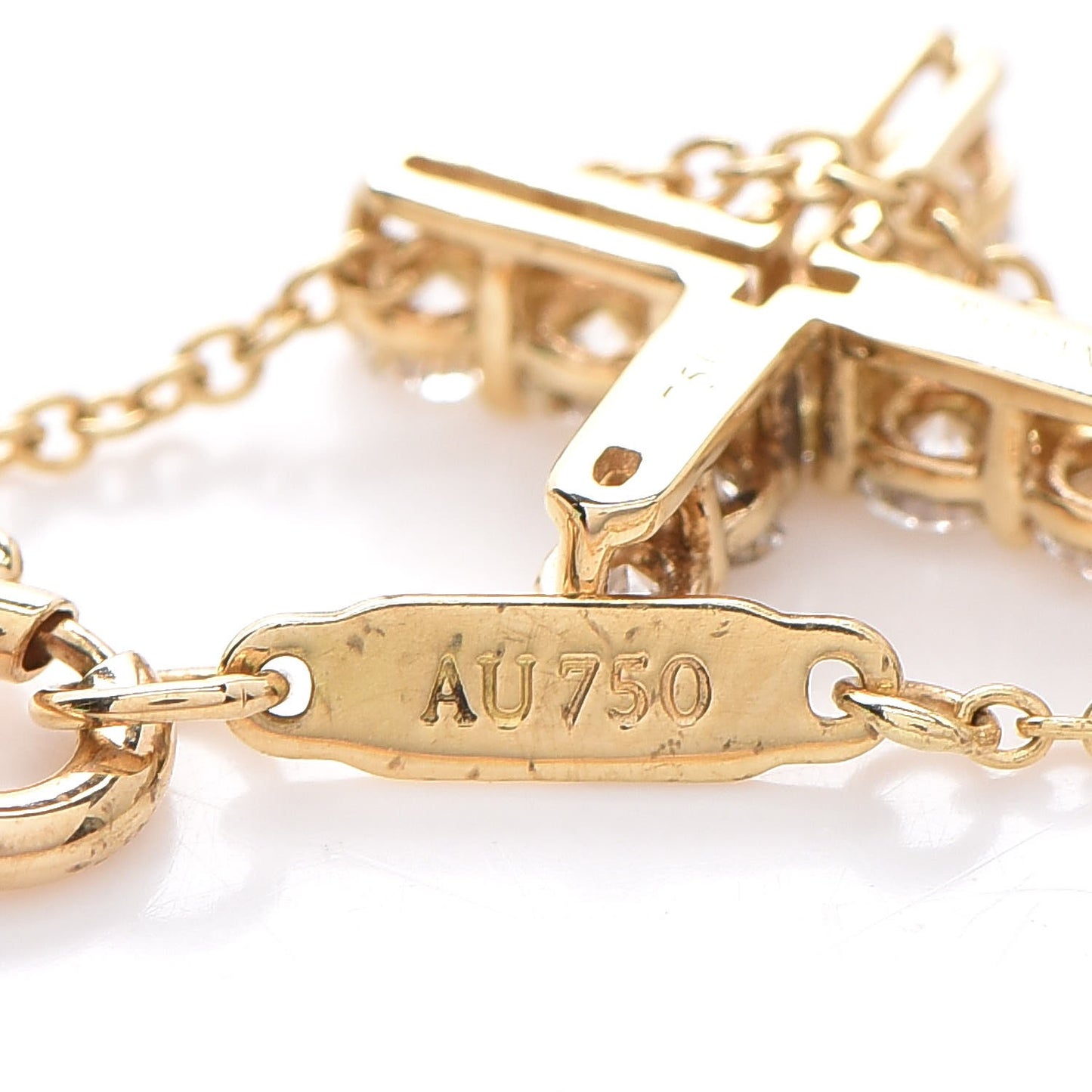 18K Yellow Gold Diamond Small Cross Pendant Necklace