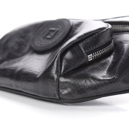 Fendi Glazed Fabric Vitello Century FF 1974 Stamp Patch Pocket Belt Bag Black 9 of 10