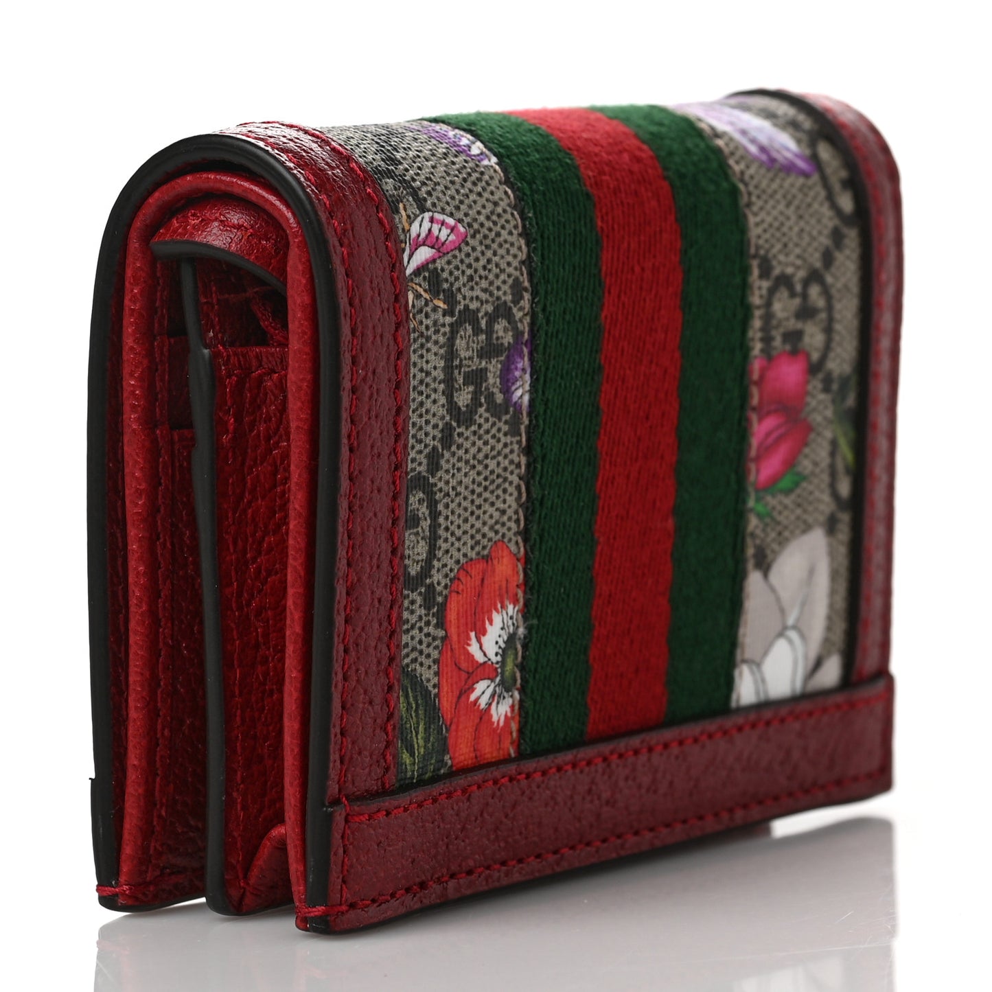GG Supreme Monogram Flora Web Ophidia Card Case Red