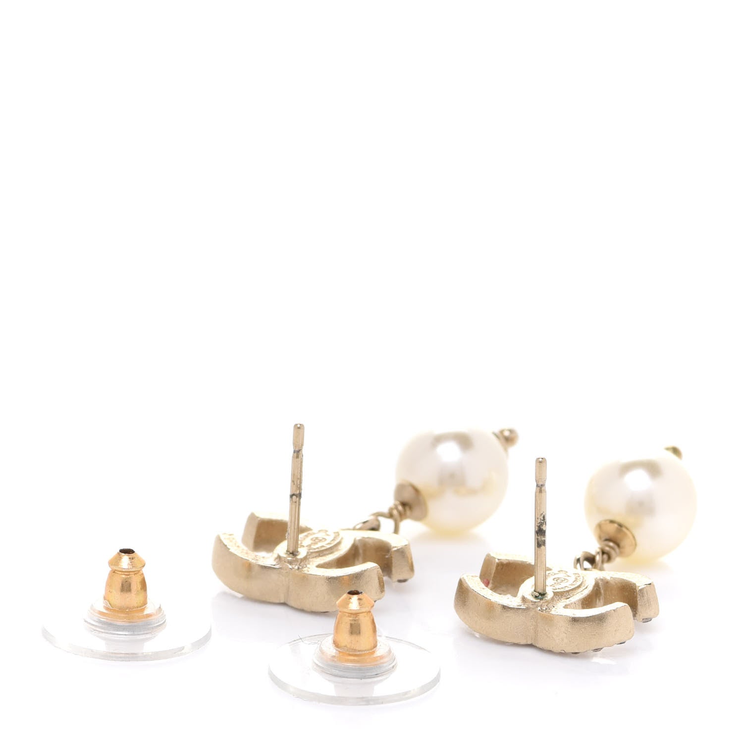 Chanel Crystal Pearl CC Drop Earrings Gold 3 of 5