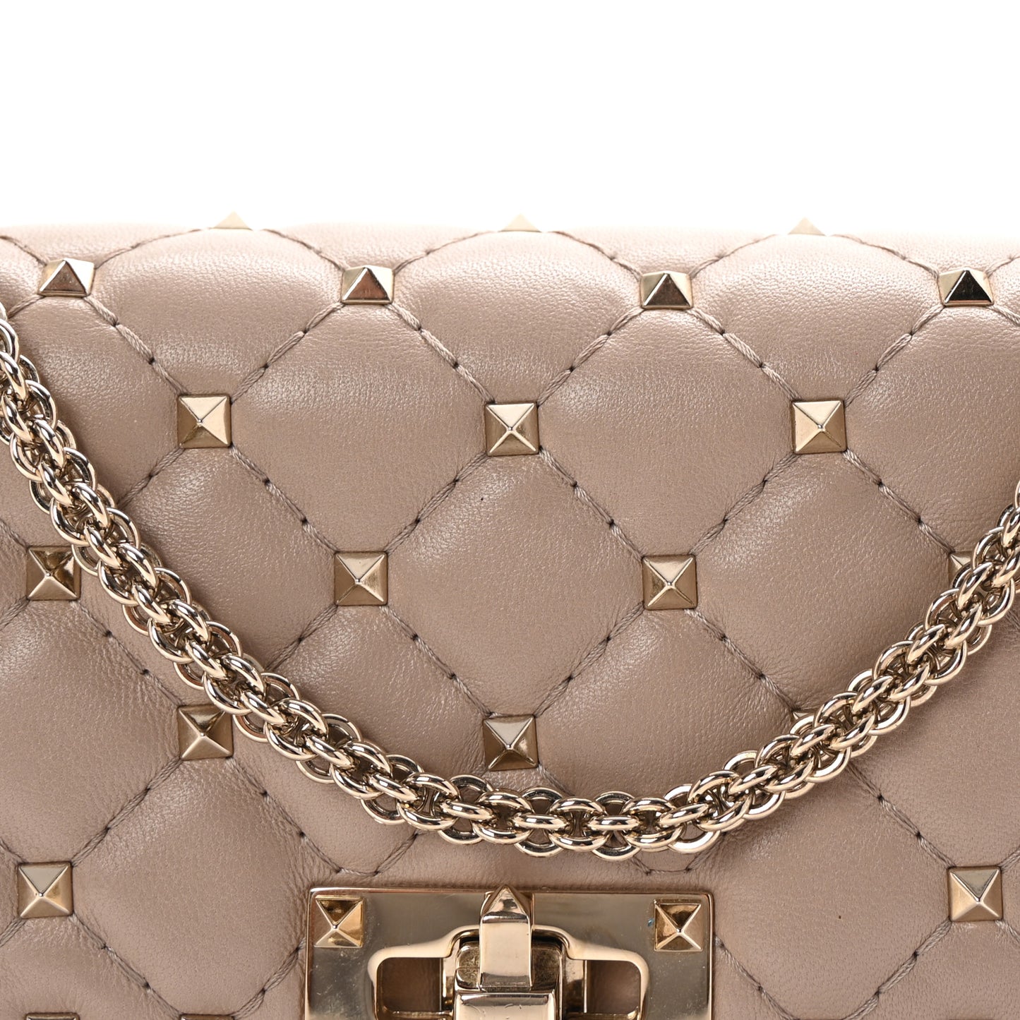 Lambskin Rockstud Spike Wallet on Chain Poudre