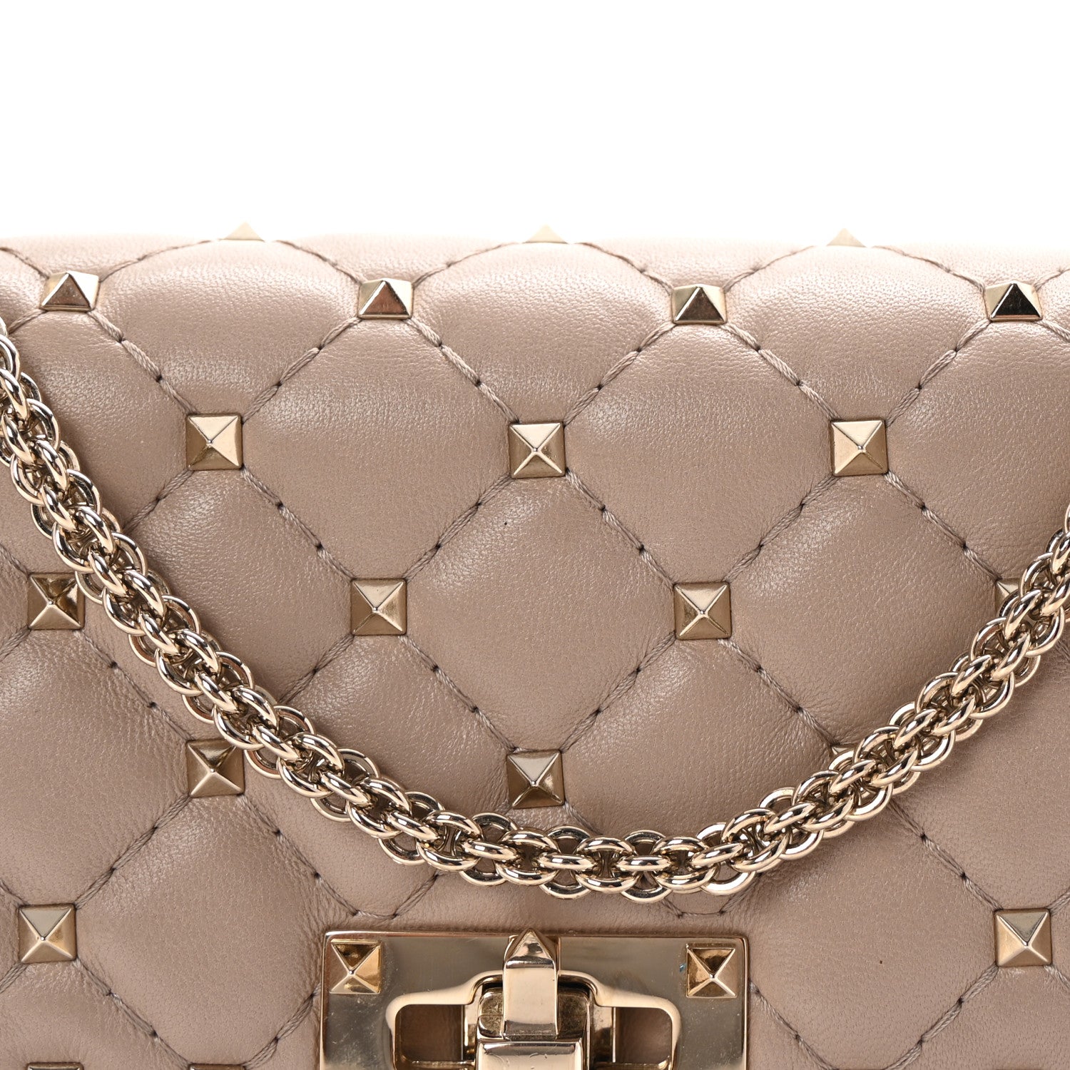 Valentino Garavani Lambskin Rockstud Spike Wallet on Chain Poudre 7 of 9
