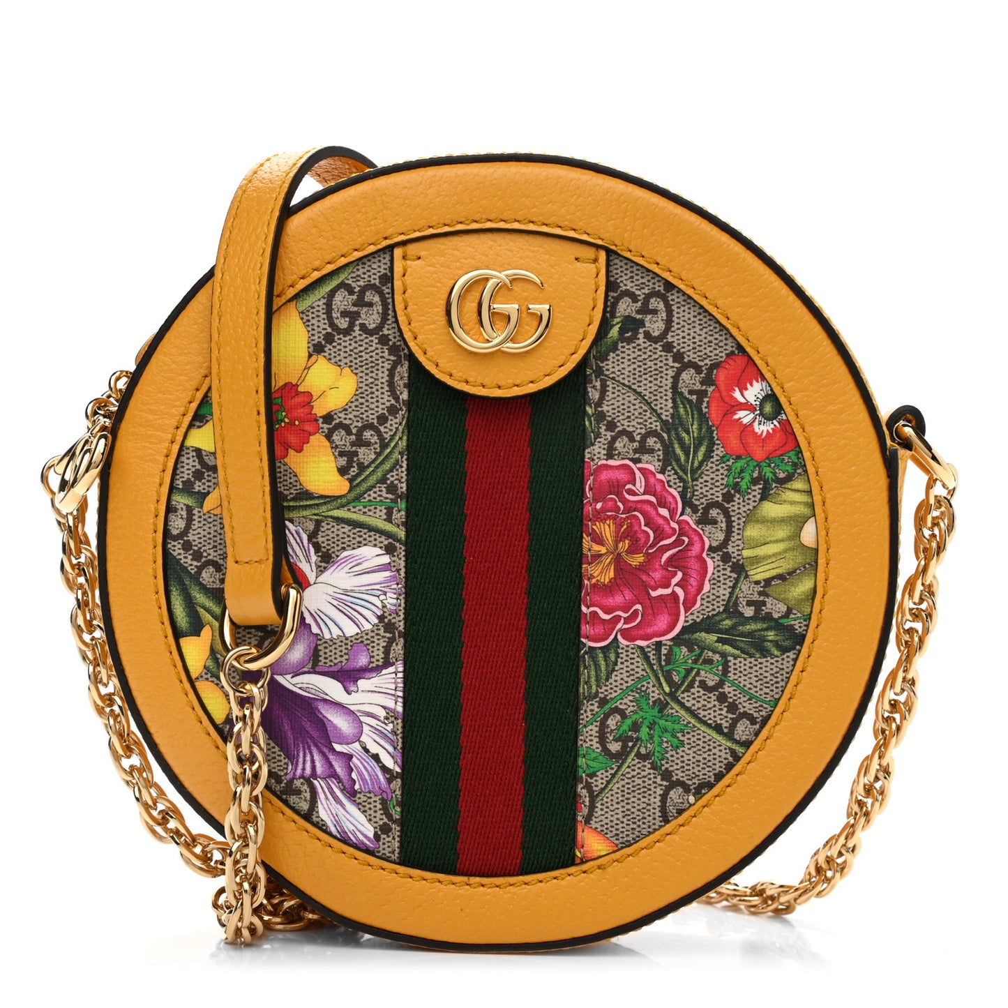 GG Supreme Monogram Flora Web Mini Ophidia Round Shoulder Bag Beige Multicolor Crop