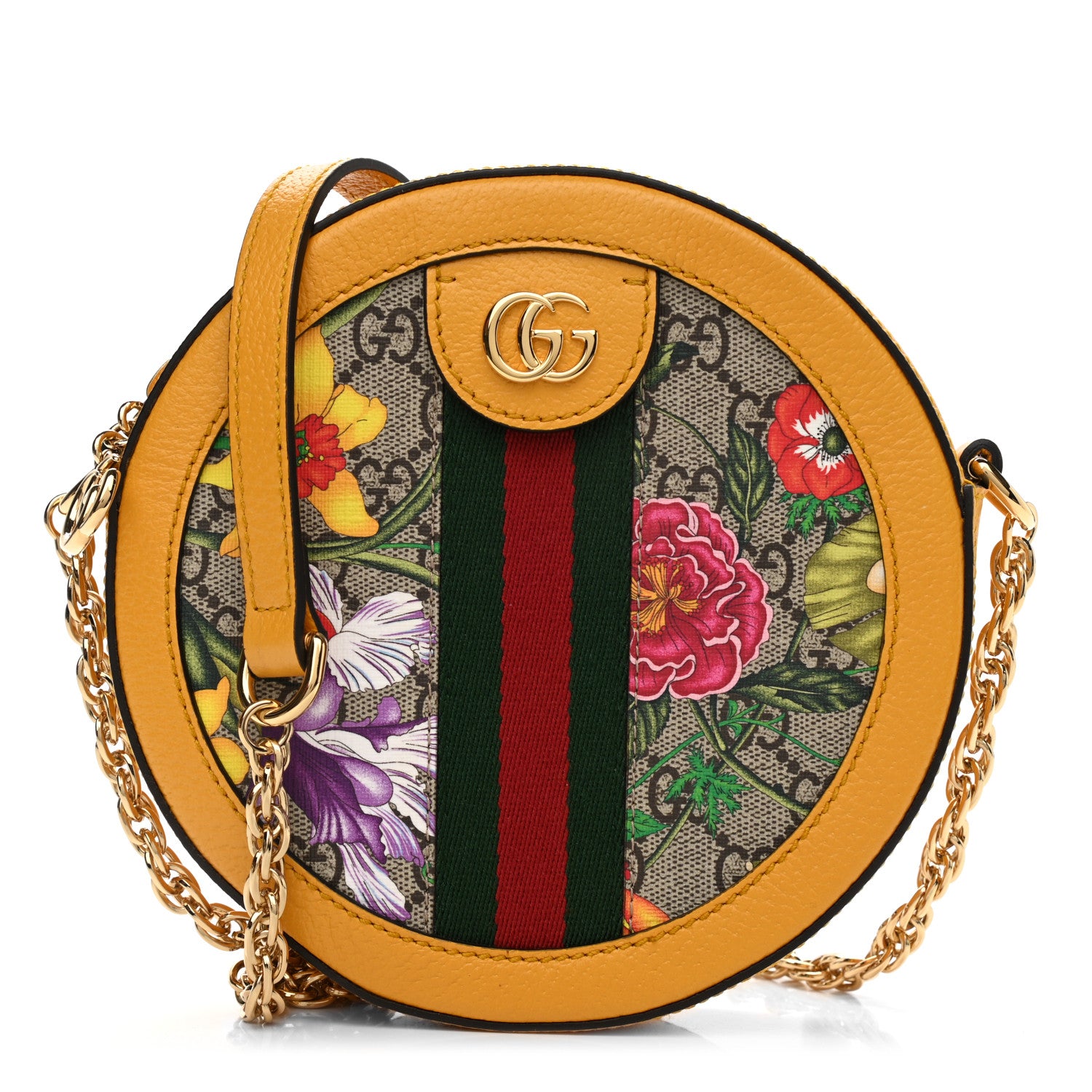 Gucci GG Supreme Monogram Flora Web Mini Ophidia Round Shoulder Bag Beige Multicolor Crop 1 of 11