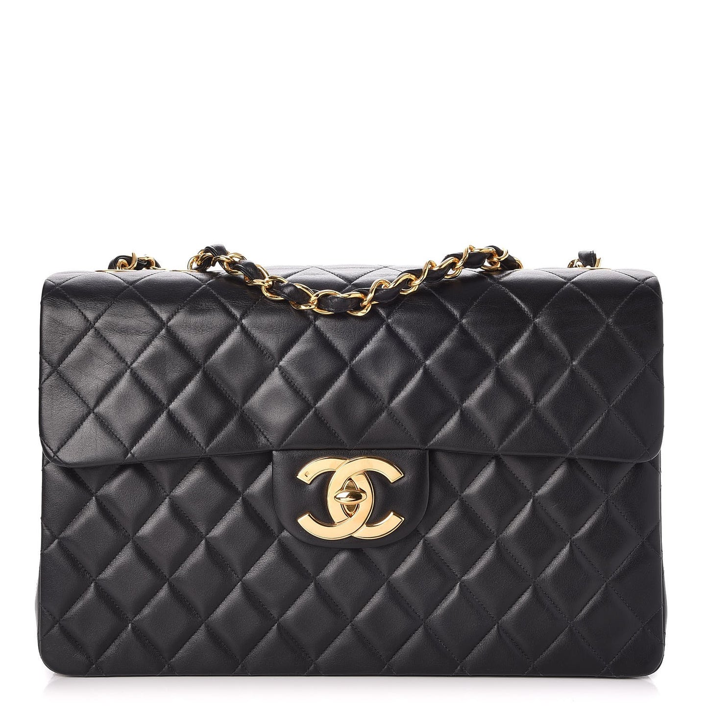 Lambskin Quilted XL Jumbo Single Flap Black