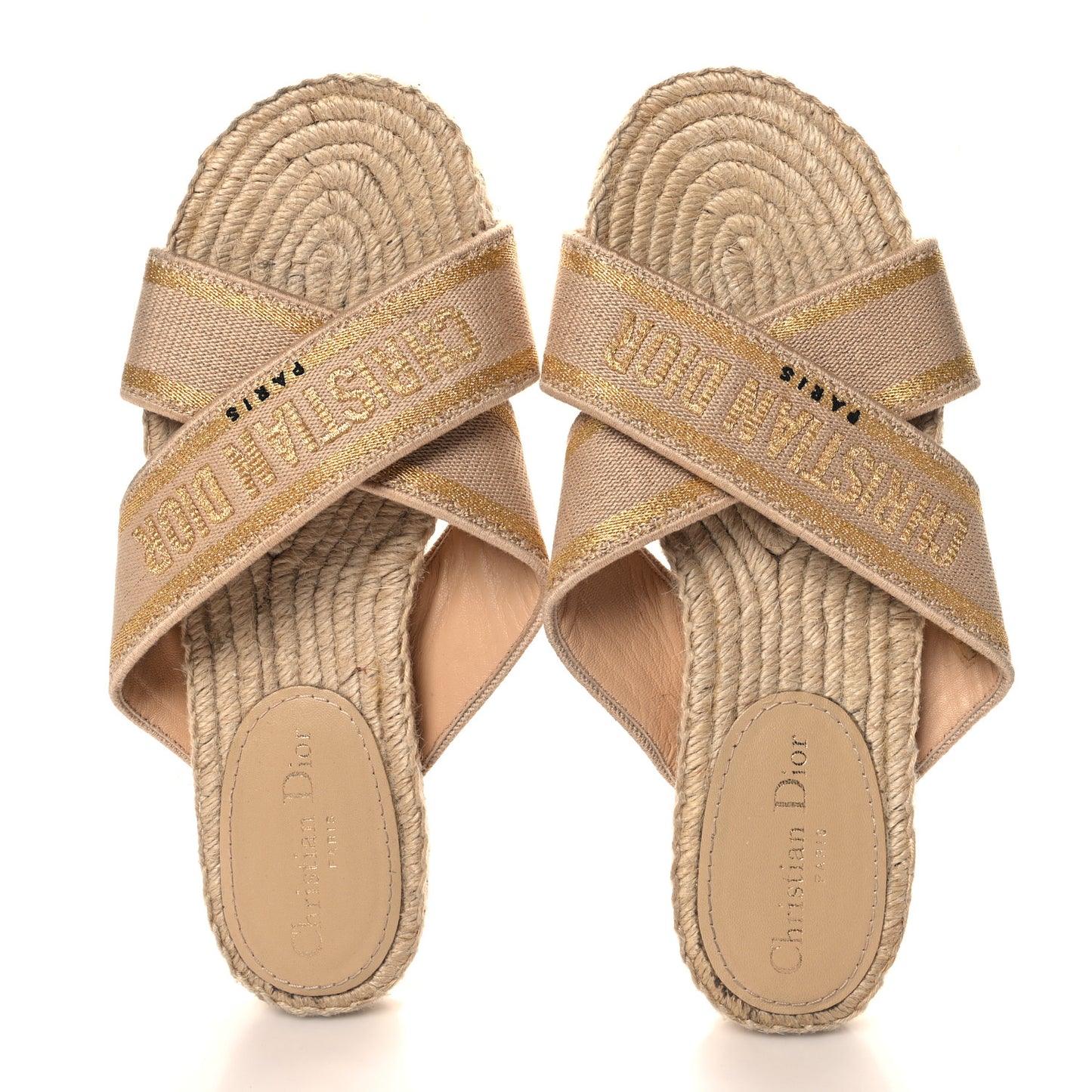 Canvas Embroidered Granville Espadrille Crisscross Flat Slide Sandals 39 Cream