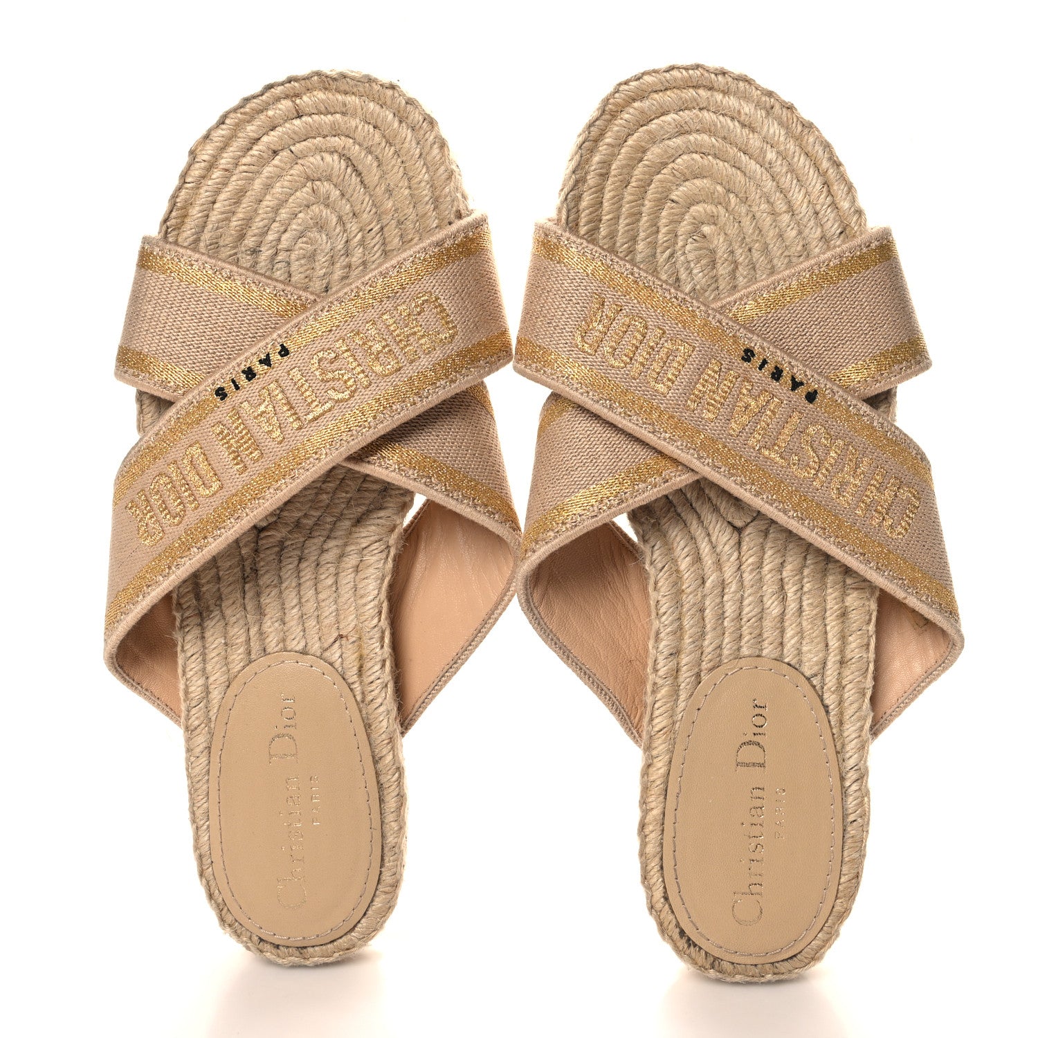 Christian Dior Canvas Embroidered Granville Espadrille Crisscross Flat Slide Sandals 39 Cream 2 of 9