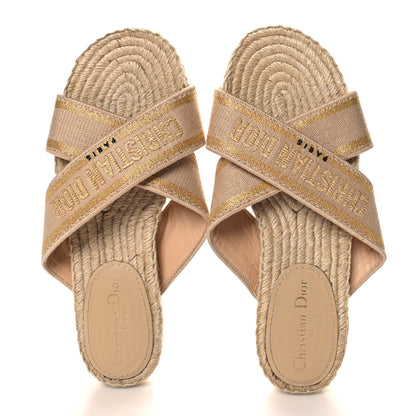Christian Dior Canvas Embroidered Granville Espadrille Crisscross Flat Slide Sandals 39 Cream 2 of 9