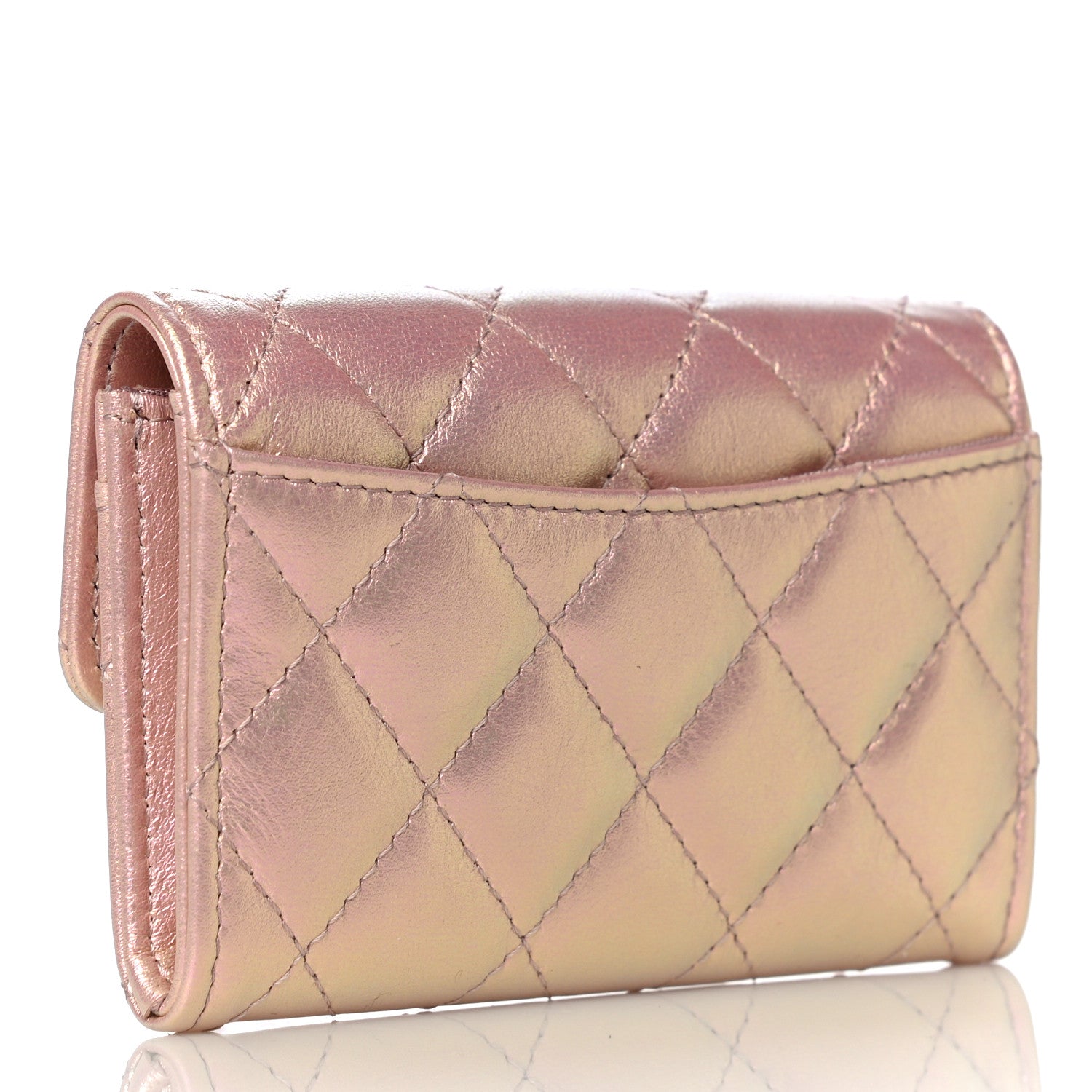 Chanel Iridescent Calfskin Quilted Flap Card Holder Wallet Pink 3 of 13