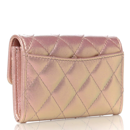 Chanel Iridescent Calfskin Quilted Flap Card Holder Wallet Pink 3 of 13