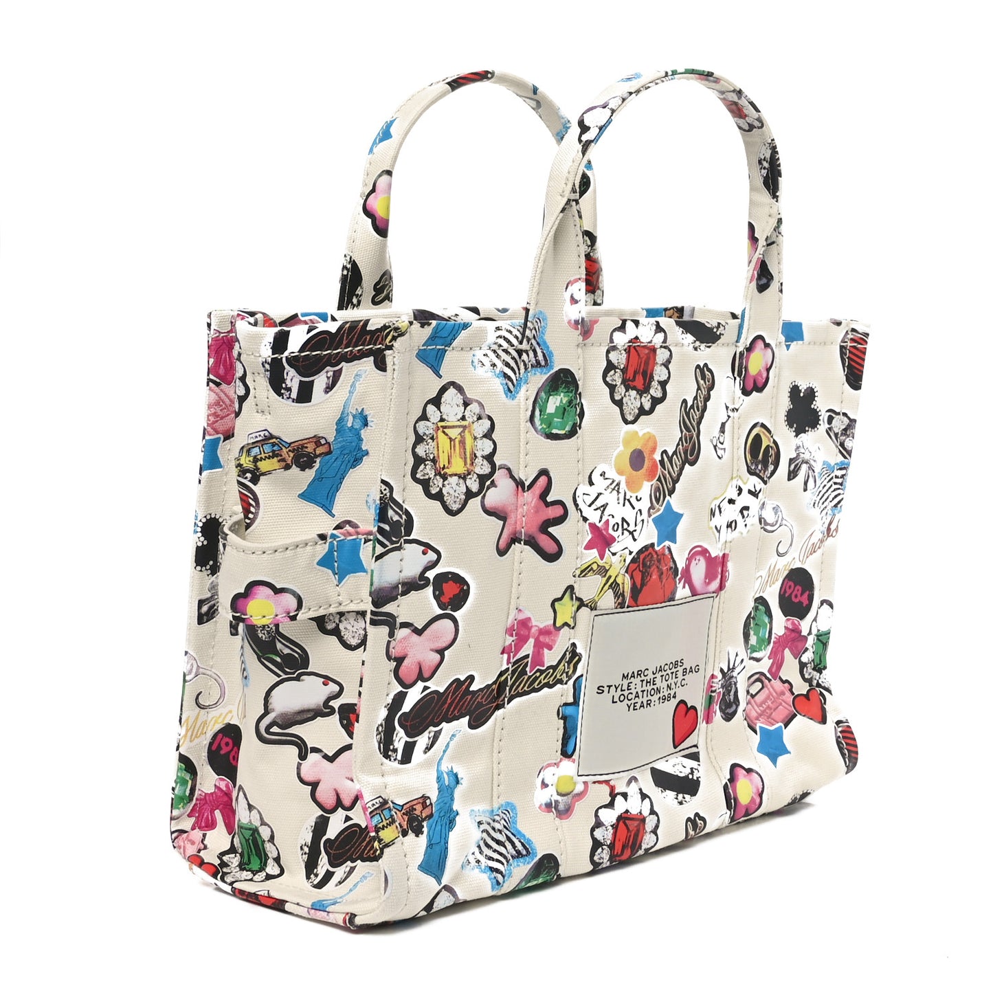 Cotton Canvas Sticker Tote Bag White Multicolor