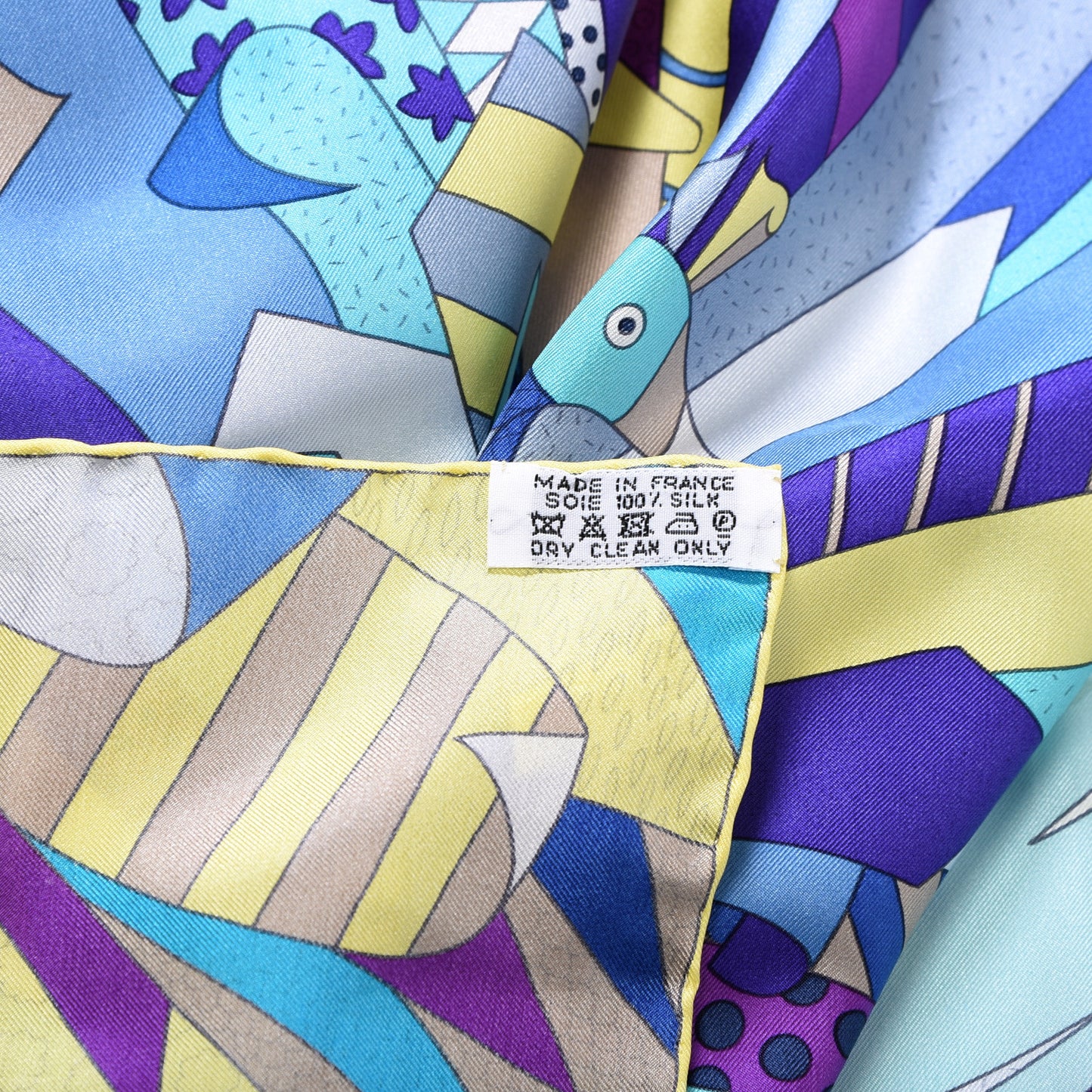 Silk Twill Paradis De Soie Giant Plume Scarf 140 Aqua Violet Jaune