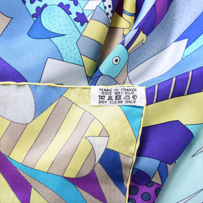 Hermes Silk Twill Paradis De Soie Giant Plume Scarf 140 Aqua Violet Jaune 6 of 6