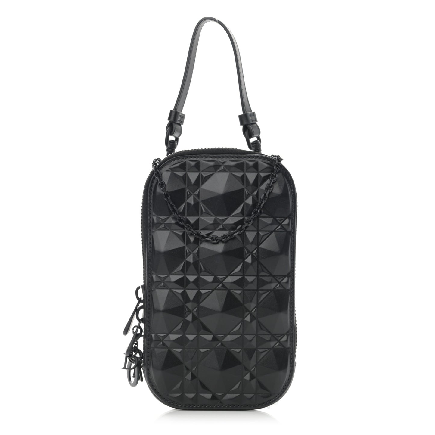 Calfskin Cannage Diamond Cannage Phone Holder Black