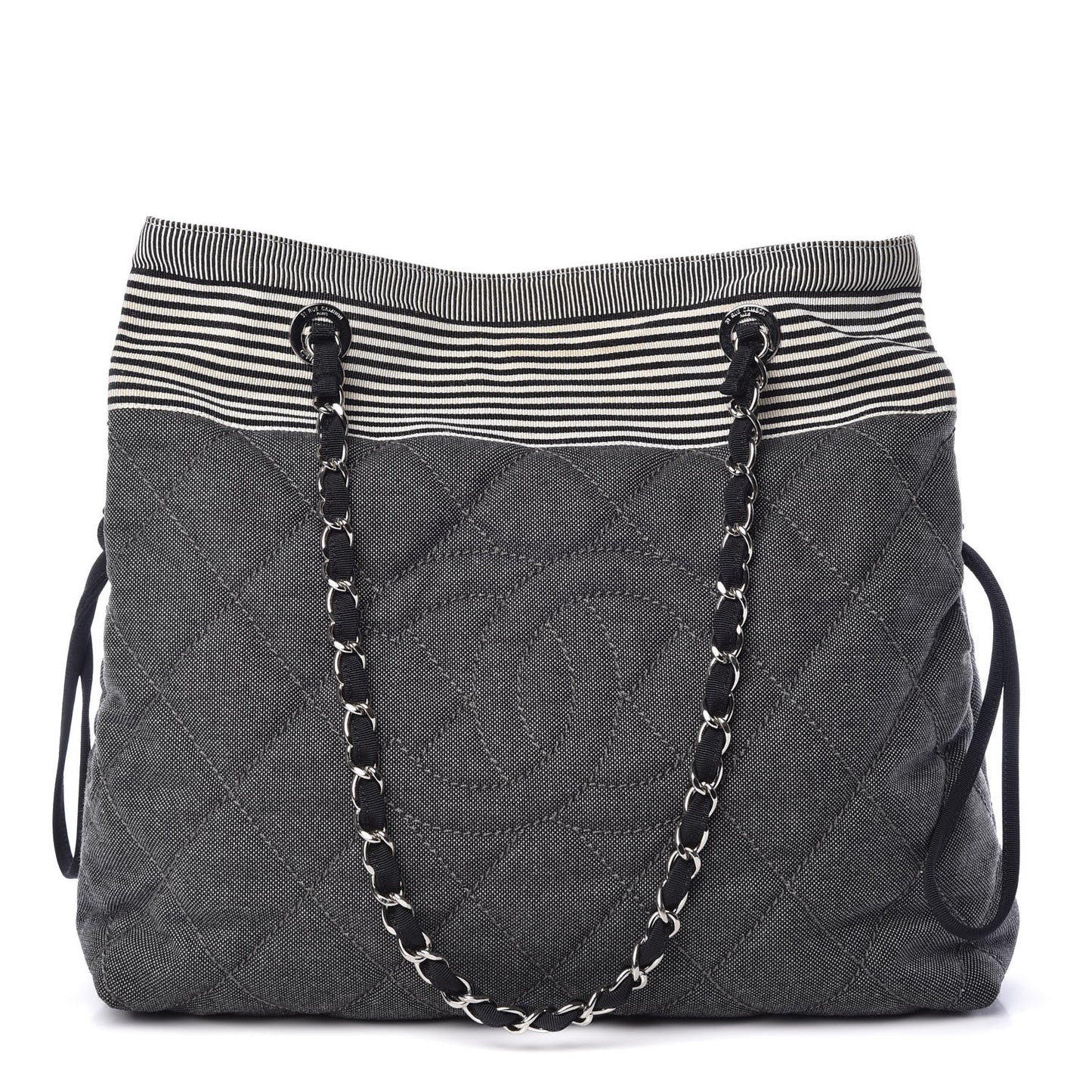 Grosgrain Denim Quilted Drawstring Tote Blue