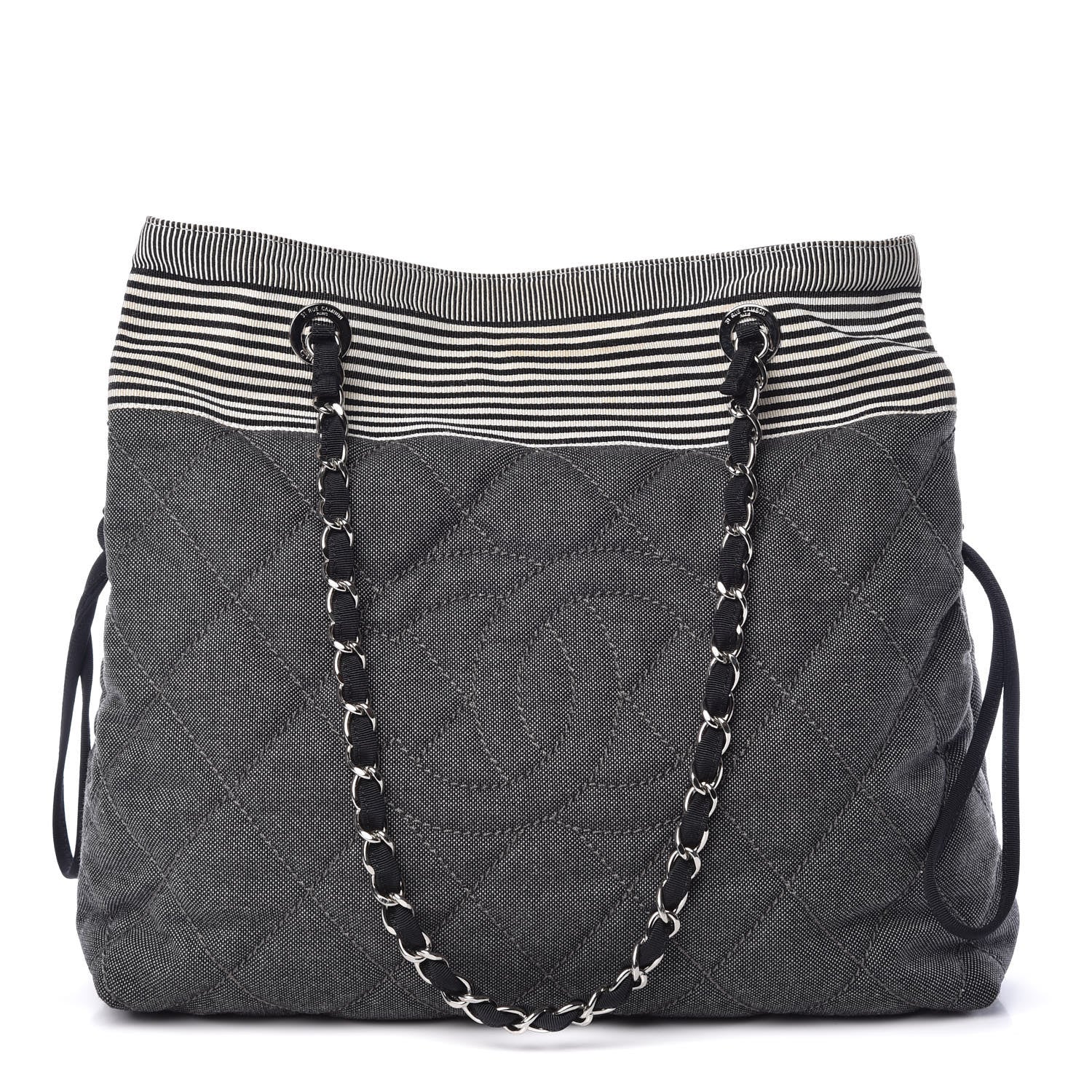 Chanel Grosgrain Denim Quilted Drawstring Tote Blue 1 of 9