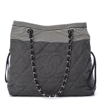 Chanel Grosgrain Denim Quilted Drawstring Tote Blue 1 of 9
