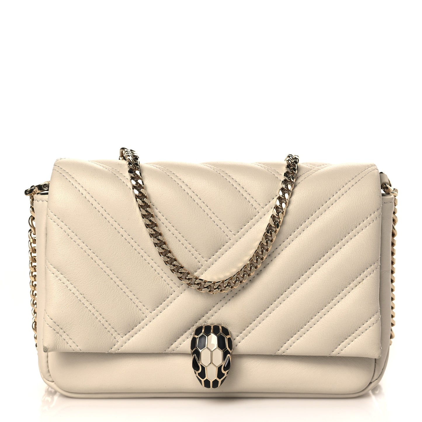 Calfskin Matelasse Serpenti Cabochon Shoulder Bag White