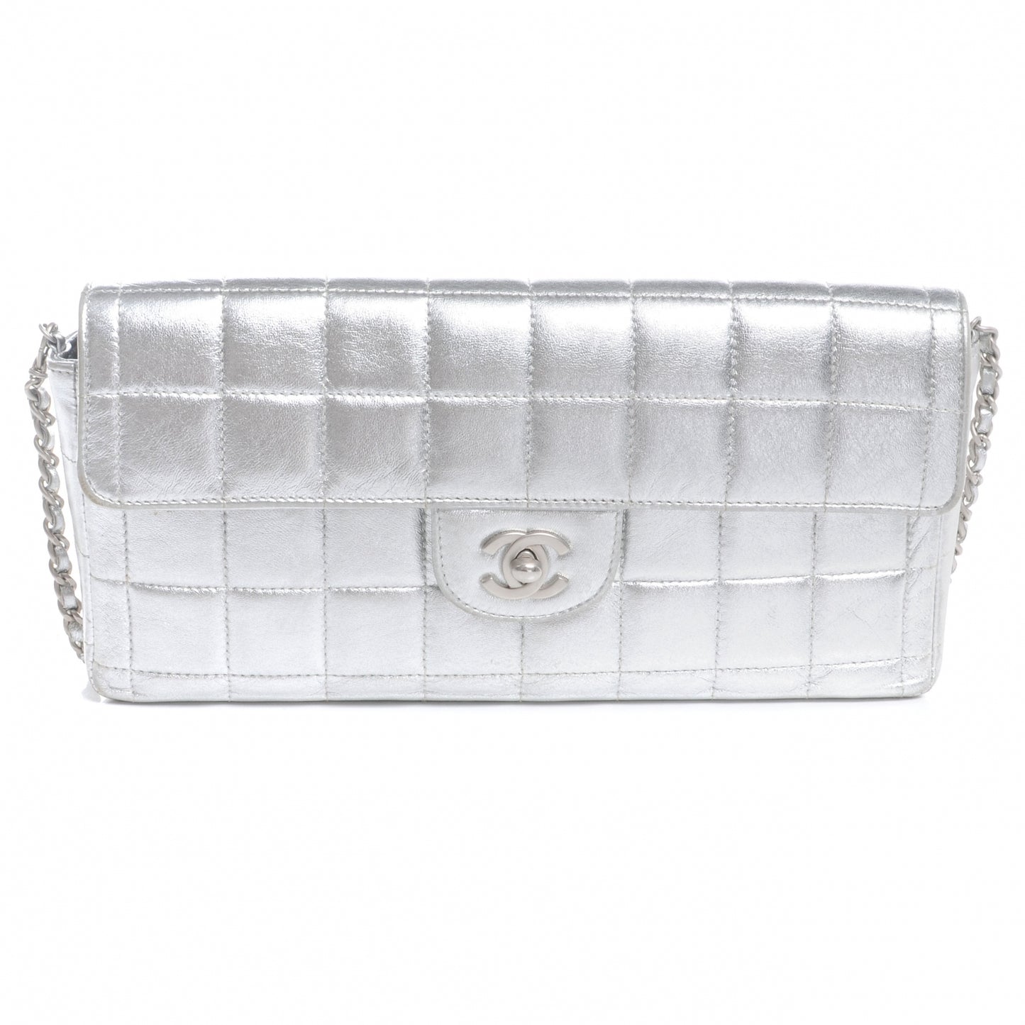 Lambskin East West Chocolate Bar Flap Silver