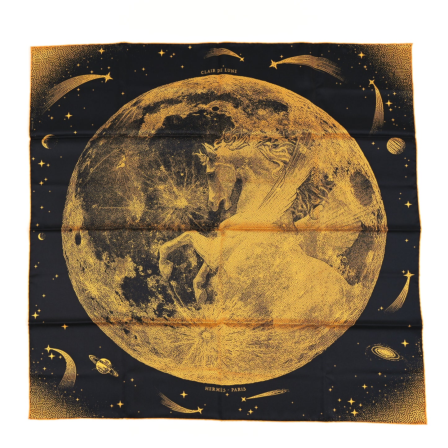 Silk Clair De Lune Double Face Scarf 90 Black Jaune D'Or Bleu