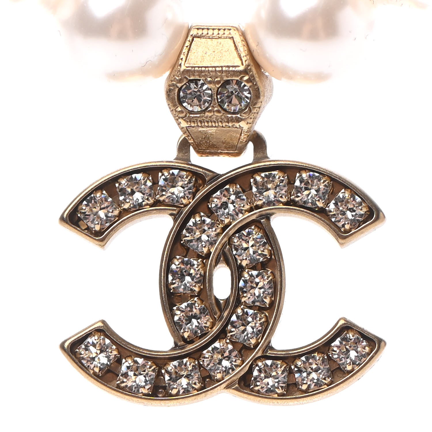 Chanel Pearl Crystal CC Short Necklace Gold 3 of 4
