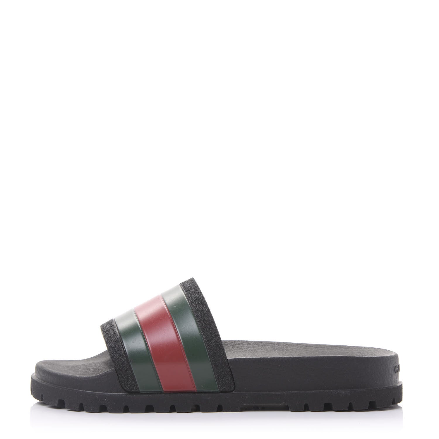 Gucci Rubber Web Mens Lug Sole Slide Sandals 9 Black Green Red 1 of 9