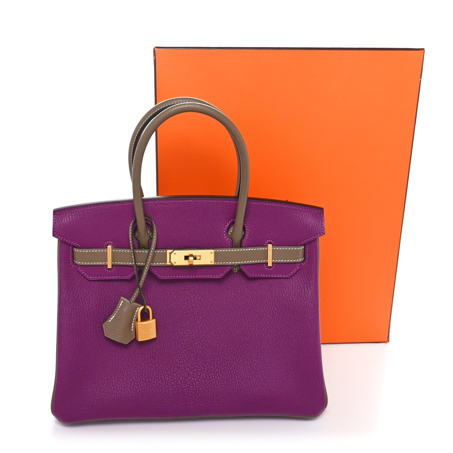 Hermes Chevre Mysore Bi-Color Horseshoe Birkin 30 Anemone Etoupe 11 of 11
