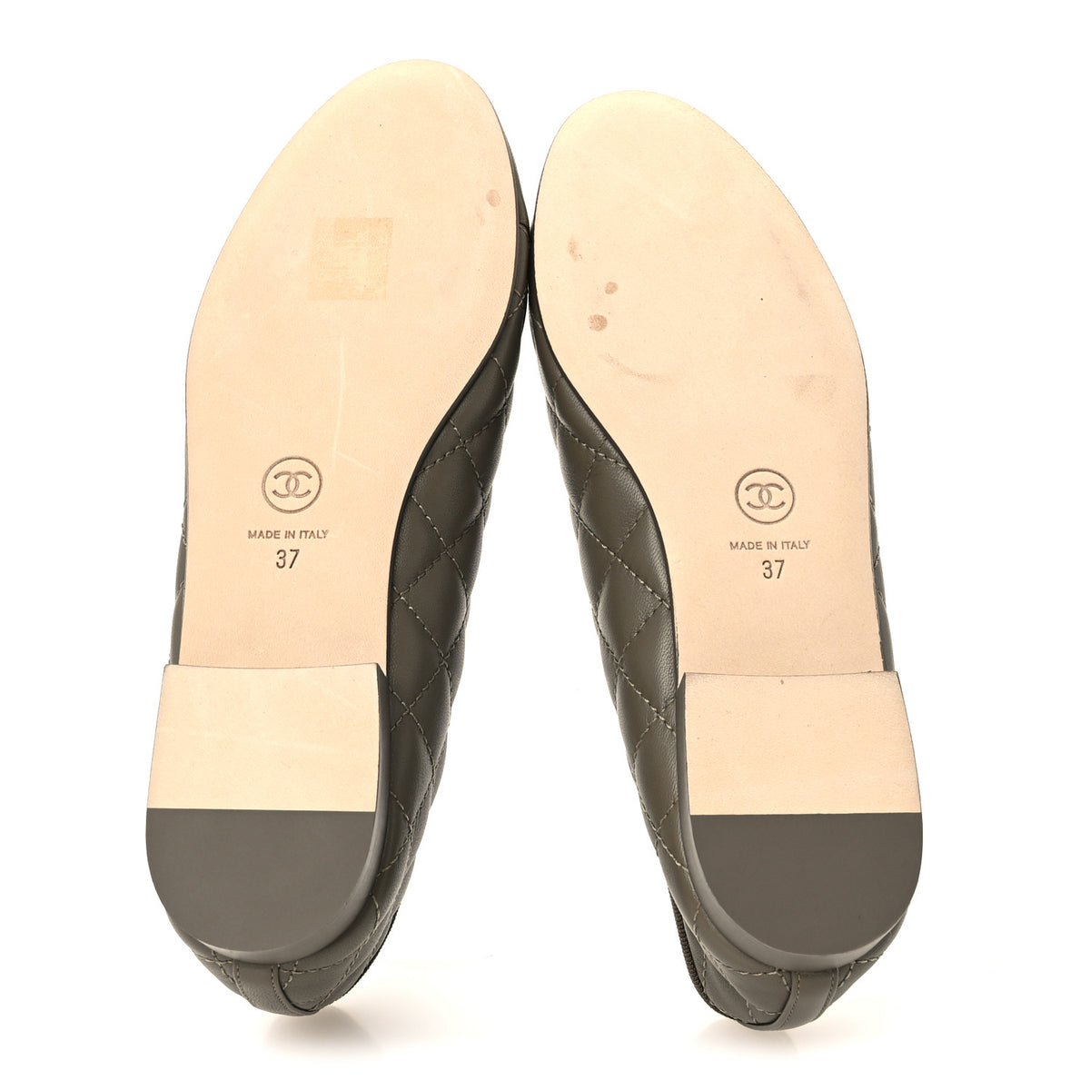 Lambskin Quilted CC Cap Toe Ballerina Flats 37 Dark Khaki
