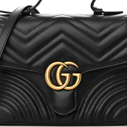 Gucci Calfskin Matelasse Small GG Marmont Top Handle Shoulder Bag Black 8 of 13