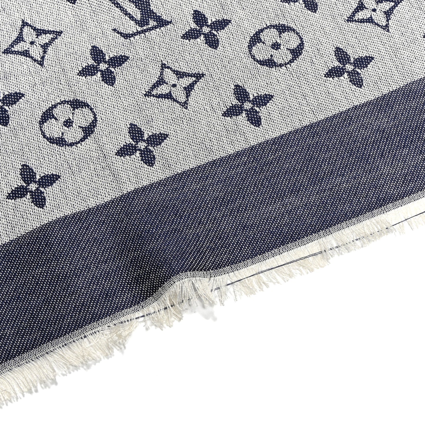 Silk Wool Monogram Denim Shawl Blue