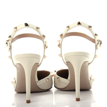 Valentino Garavani Pebbled Calfskin Rockstud Ankle Strap Pumps 39.5 Ivory 7 of 11