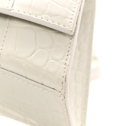 Balenciaga Shiny Calfskin Crocodile Embossed Hourglass Top Handle Bag XS White 13 of 13