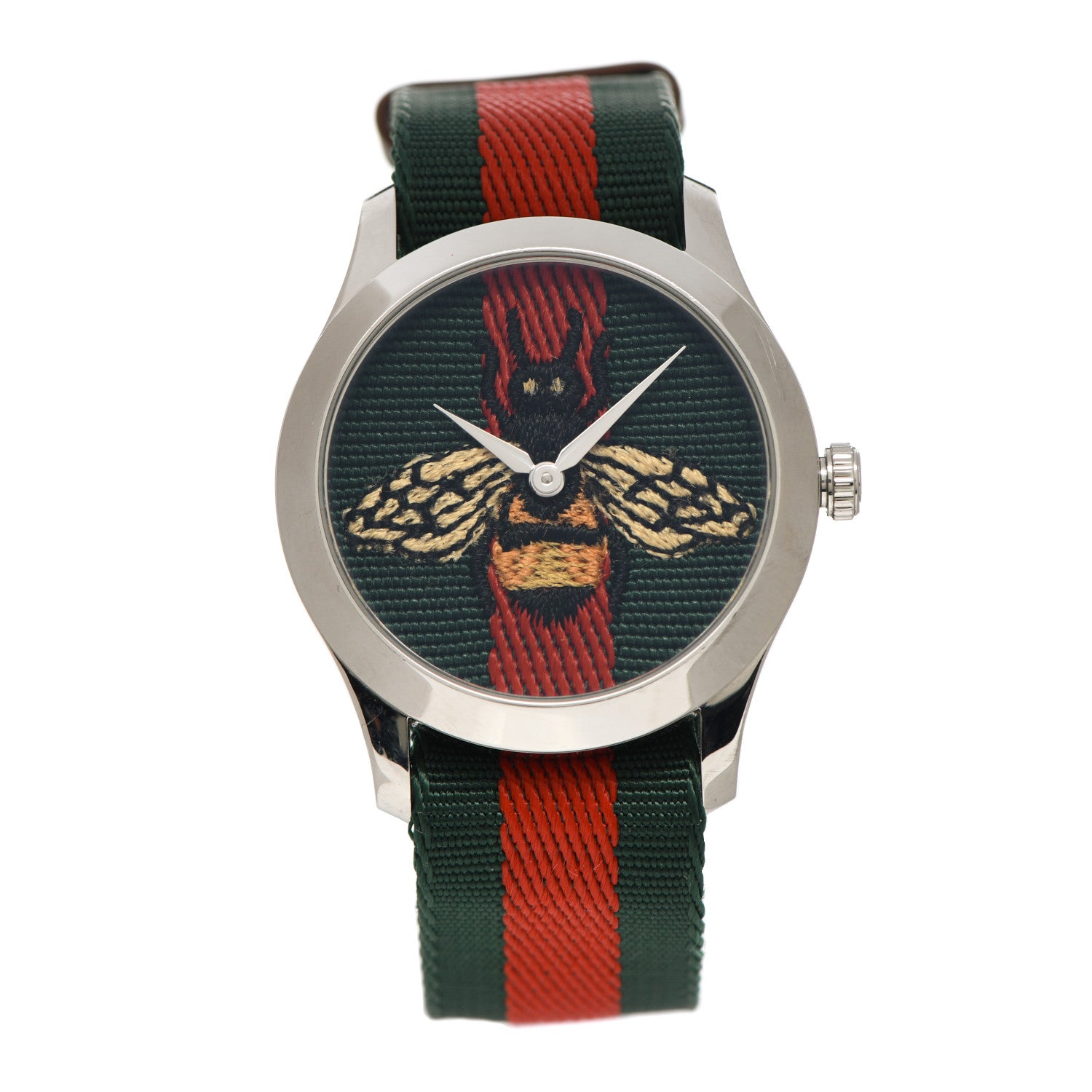 Gucci Stainless Steel Nylon 38mm Le Marche Des Merveilles Bee Quartz Watch Green 1 of 5