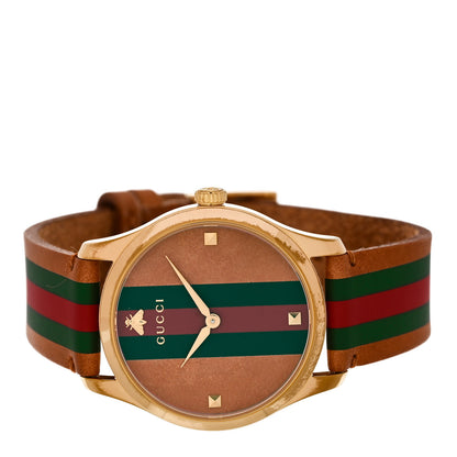 Gucci Stainless Steel Calfskin 38mm G-Timeless Stripe Web Quartz Watch Brown 2 of 5