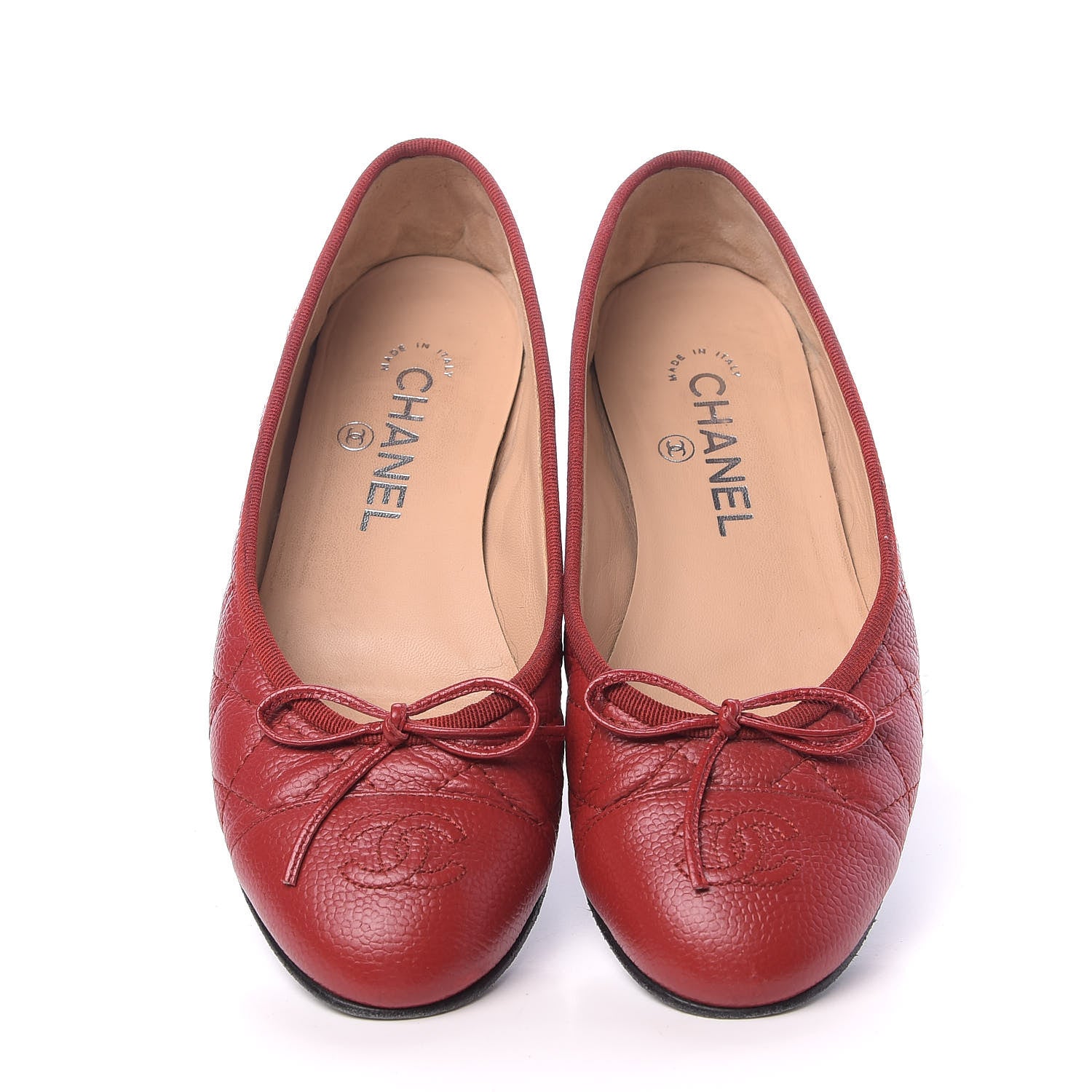 Chanel Caviar Quilted CC Cap Toe Ballerina Flats 37 Red 5 of 11