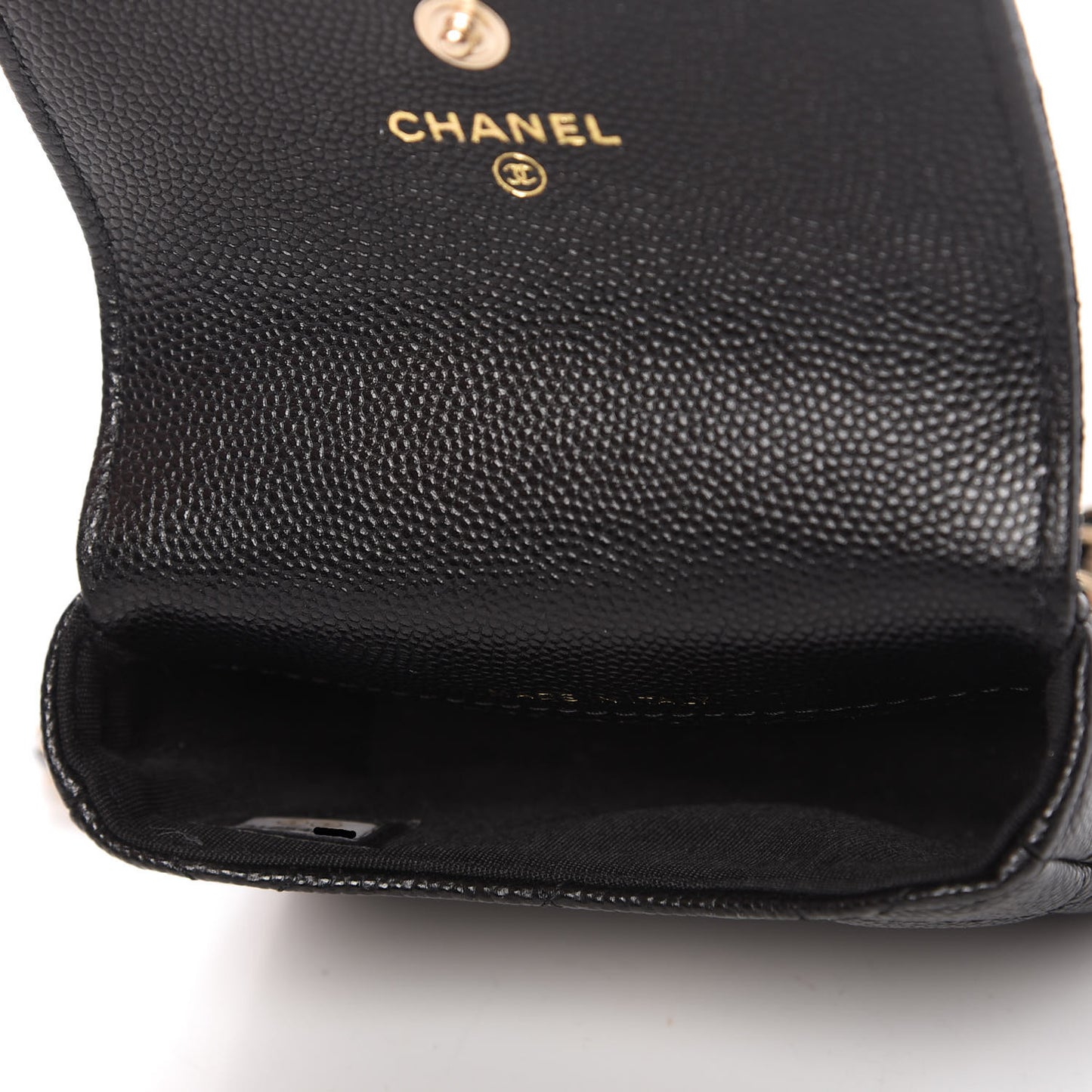 Caviar Quilted Pearl Card Holder On Chain Black