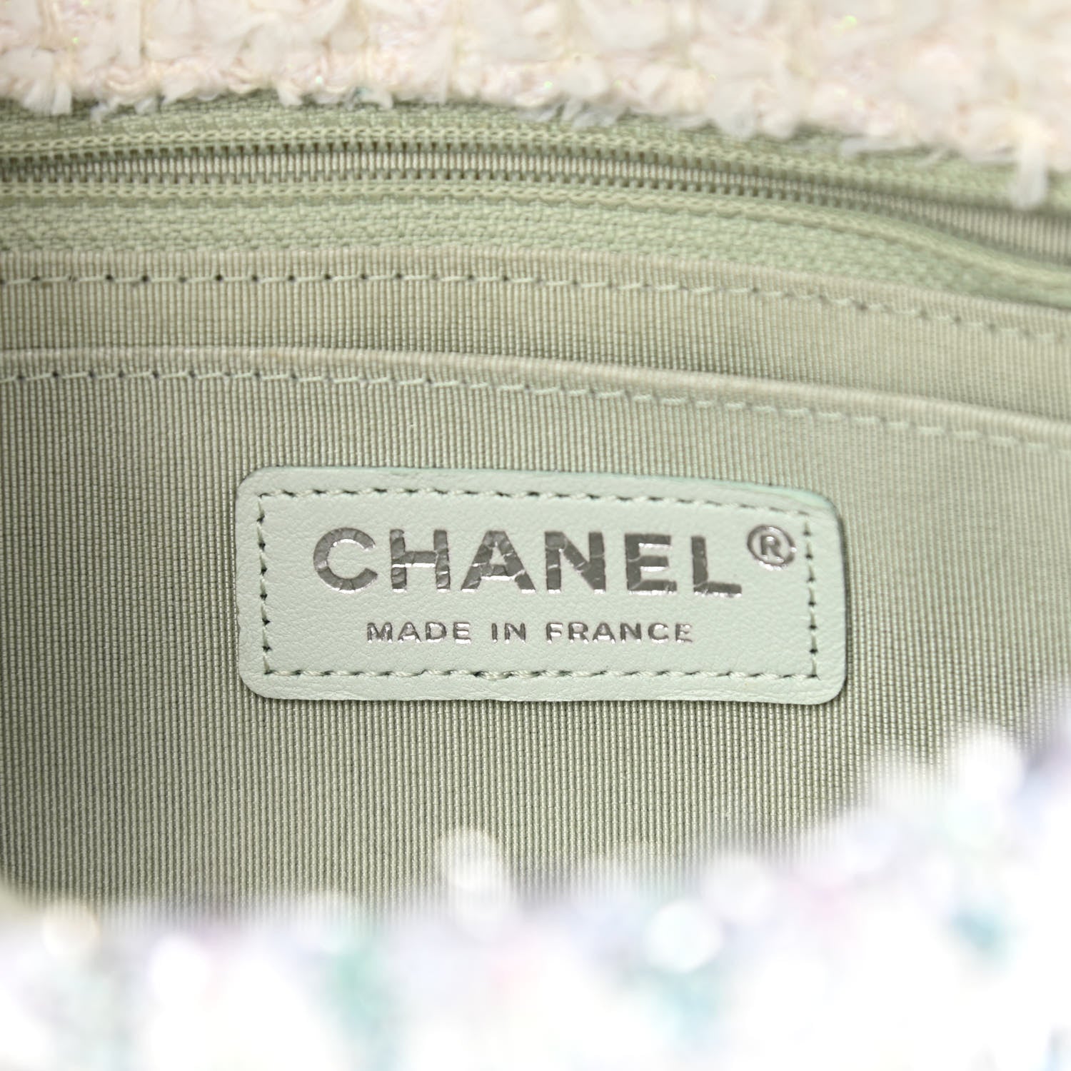 Chanel Tweed Quilted Mini Rectangular Flap Light Green Silver White 6 of 11