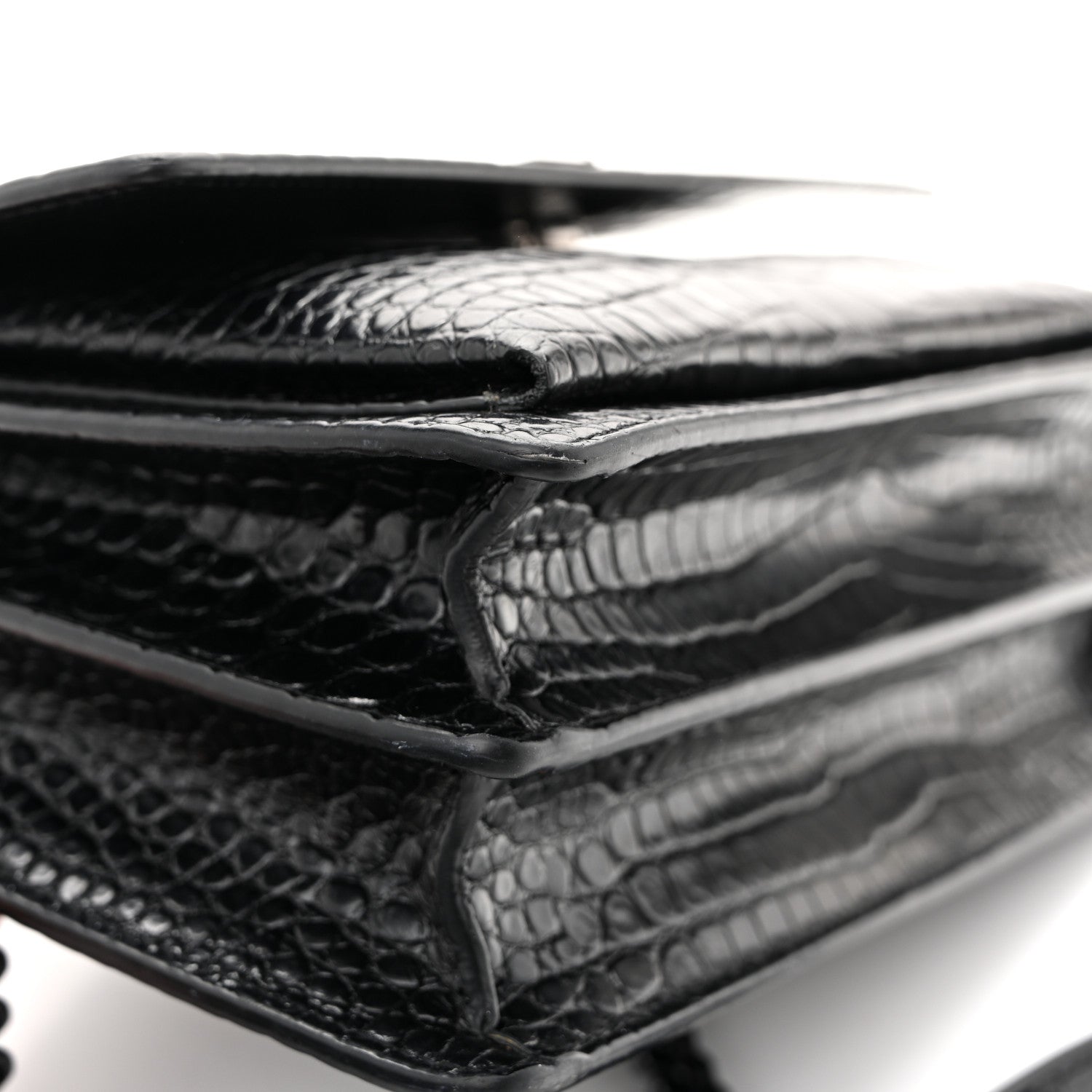 Saint Laurent Calfskin Crocodile Embossed Medium Monochrome Monogram Sunset Black 13 of 14