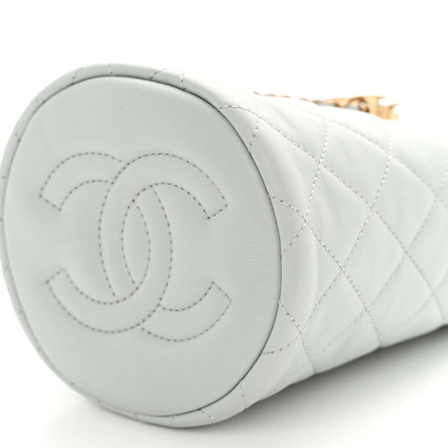 Lambskin Quilted Pearl Crush Drawstring Bag Light Grey