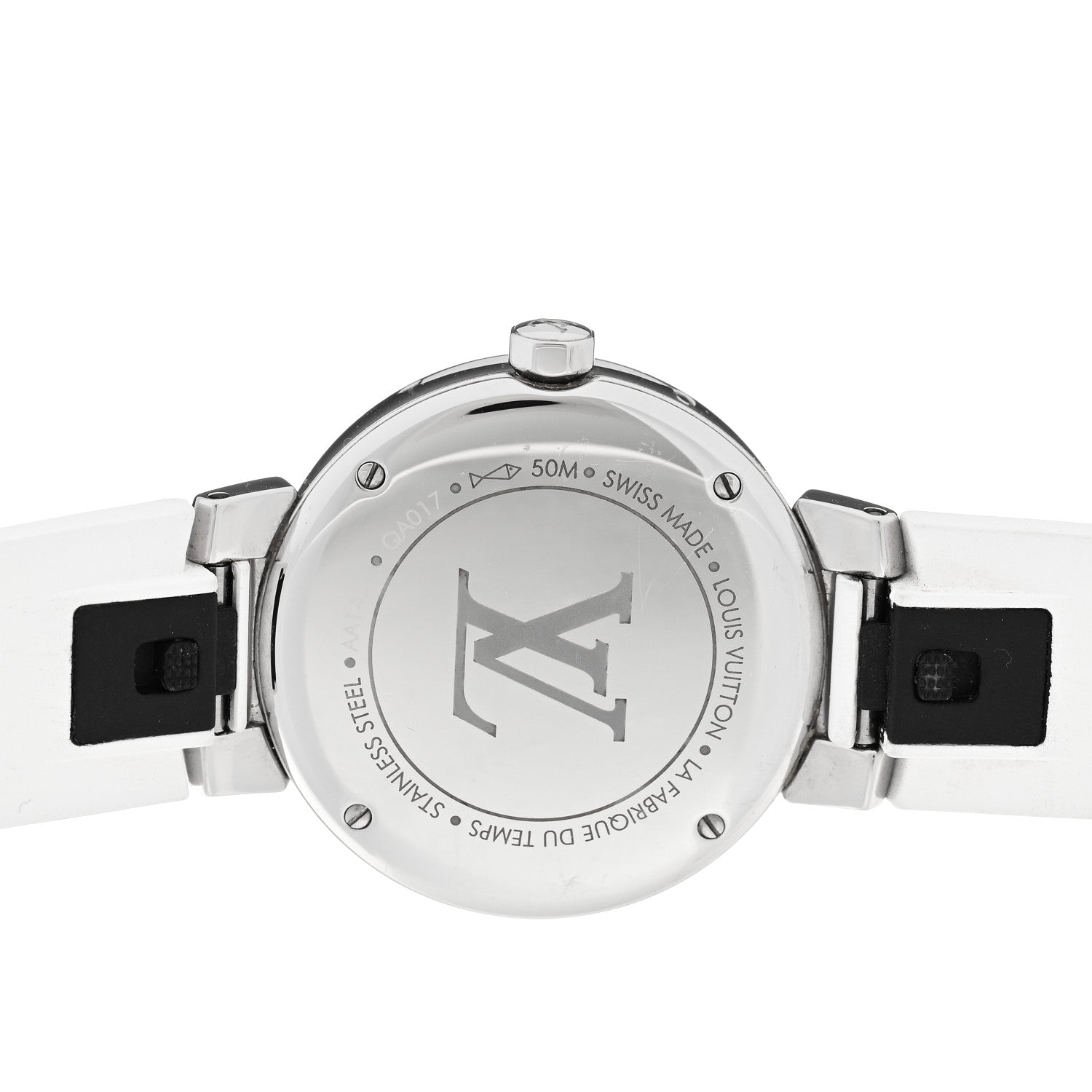 Louis Vuitton Stainless Steel Rubber Diamond 28mm Tambour Moon Divine Quartz Watch White 4 of 4