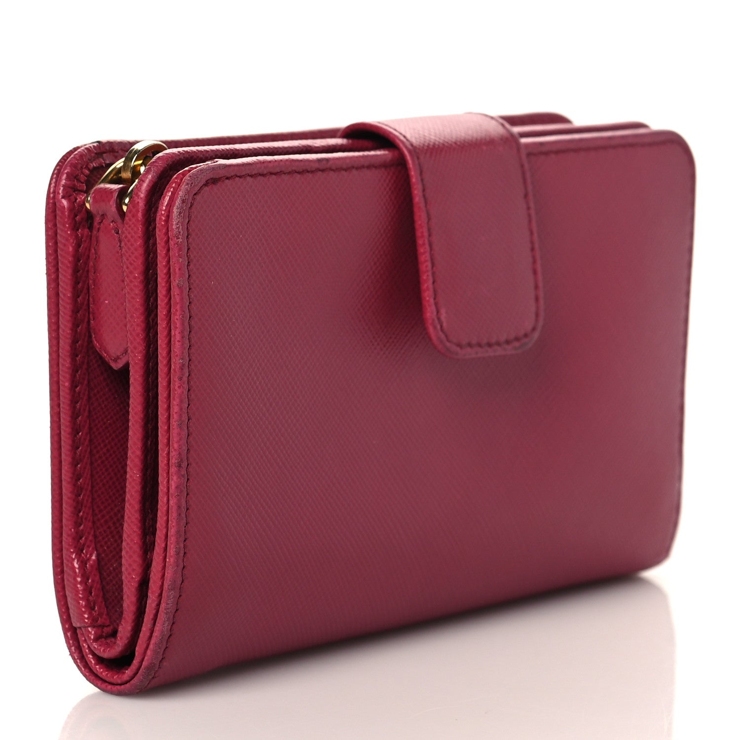 Prada Saffiano Metal Compact Wallet Peonia 3 of 7