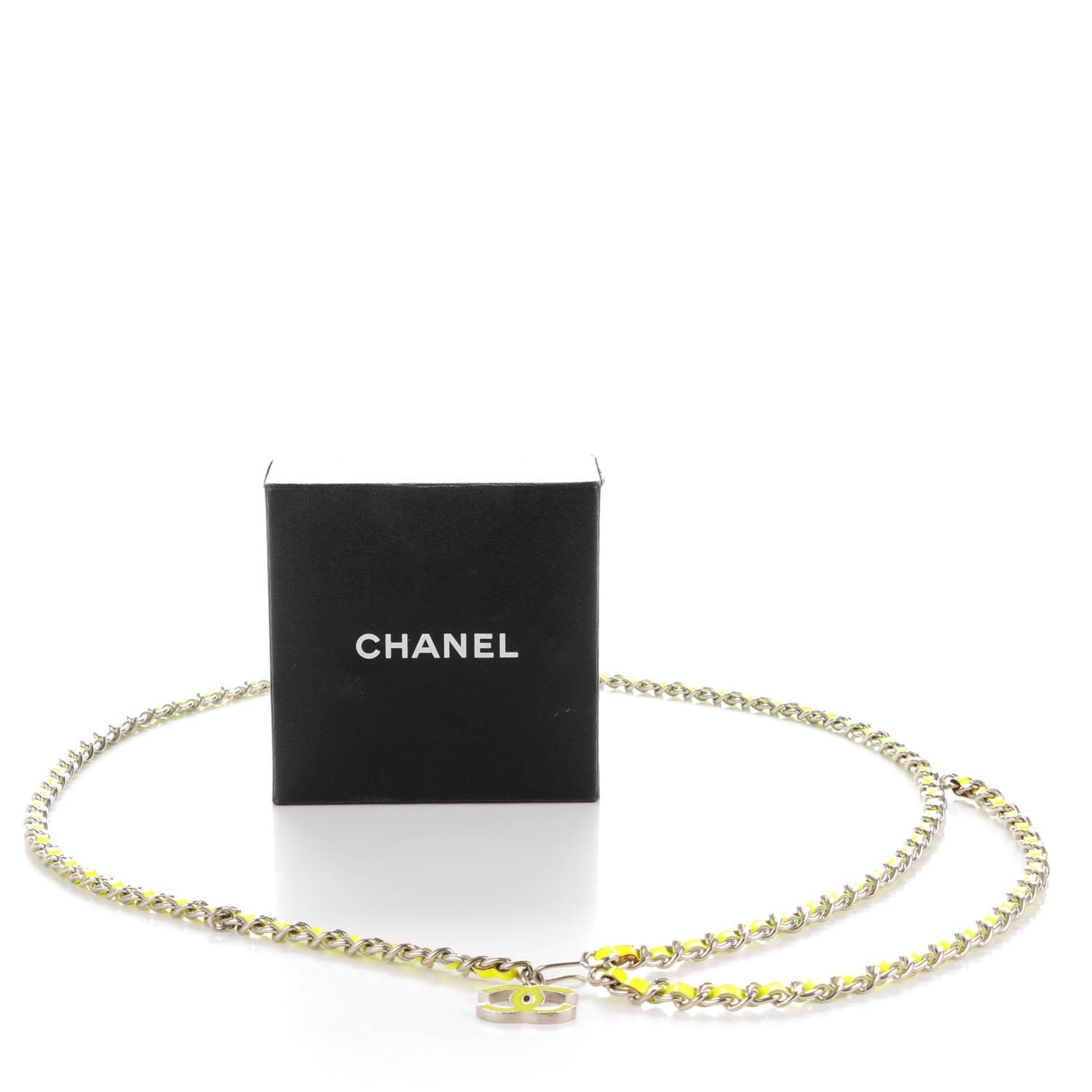 Chanel Patent Chain CC Double Strand Belt Silver Neon Green 4 of 5
