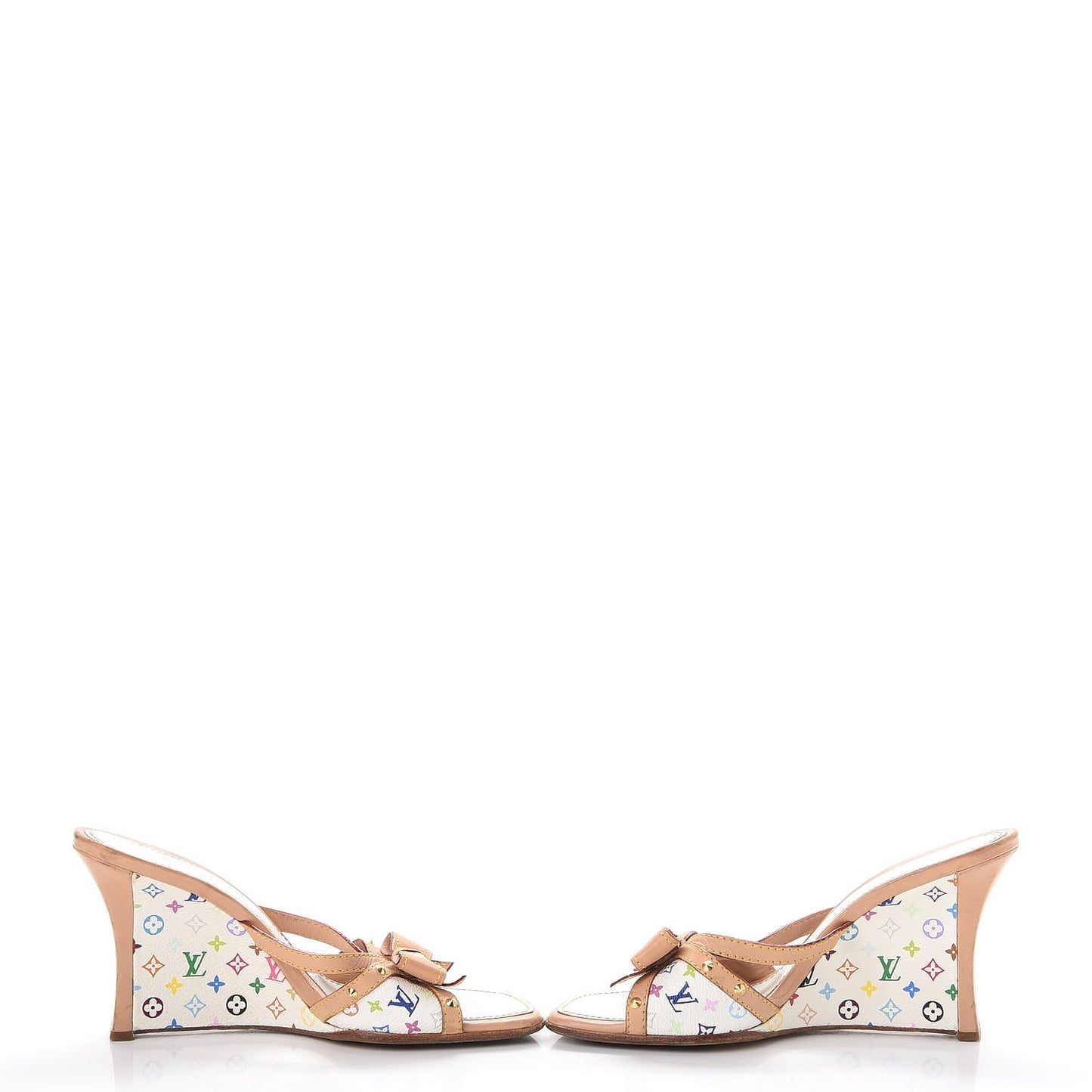 Monogram Multicolor Bow Wedge Sandals 39 White