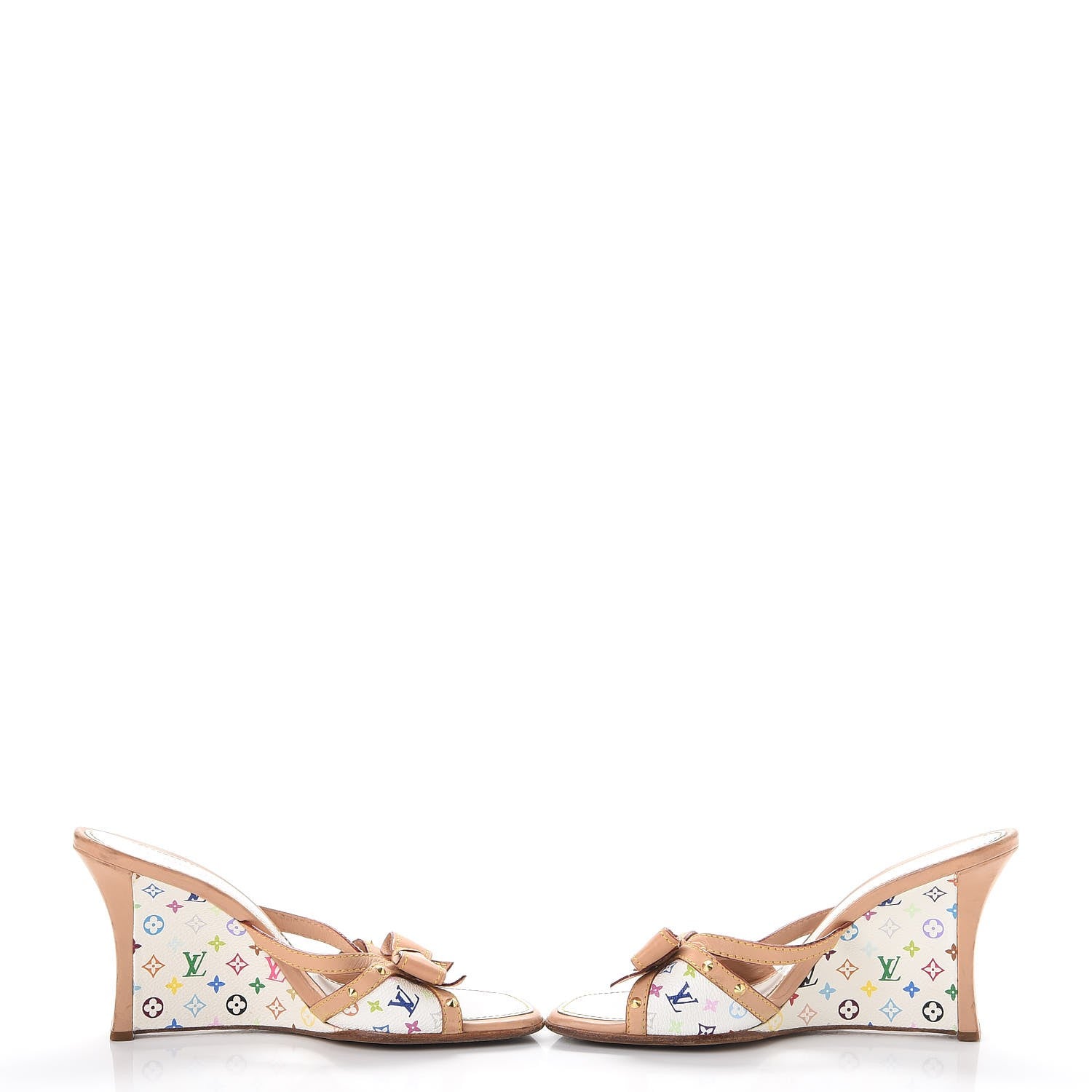 Louis Vuitton Monogram Multicolor Bow Wedge Sandals 39 White 5 of 17