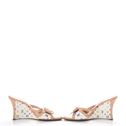 Louis Vuitton Monogram Multicolor Bow Wedge Sandals 39 White 5 of 17