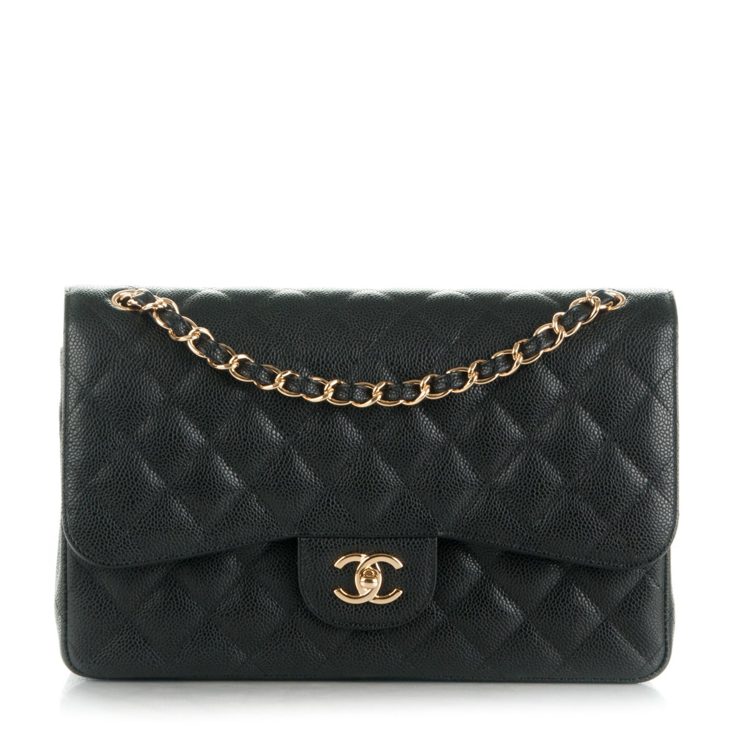 Caviar Quilted Jumbo Double Flap Black