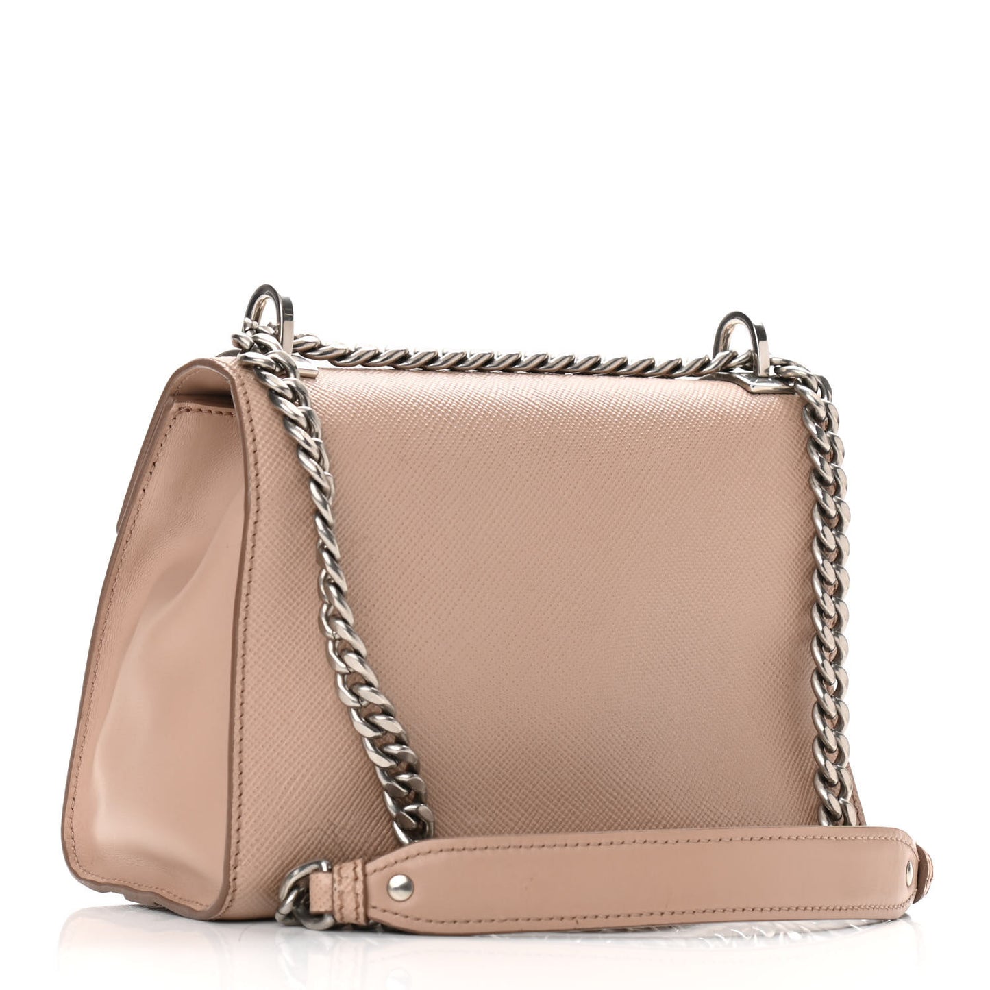 Saffiano Cuir Calfskin Monochrome Envelope Flap Chain Shoulder Bag Cipria